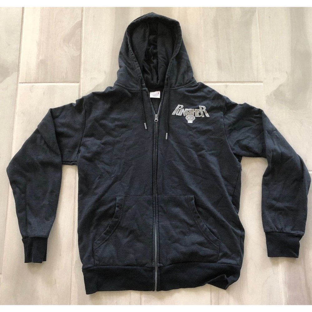 MARVEL VILLAIN PUNISHER LOGO CAMOUFLAGE GRAY MEDIUM M SWEATSHIRT ZIPPER HOODIE